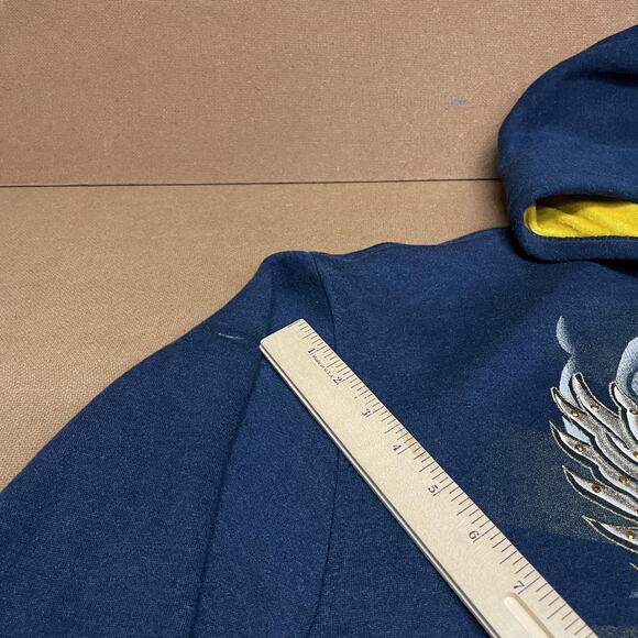 Avirex Hoodie Mens XL Blue Full Zip Graphic Eagle Rose Rhinestone Embellished - Picture 2 of 14